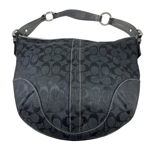 Coach Signature Logo Lurex Hobo Bag 8K37 Black Satchel Shoulder Python Handle - Picture 2 of 9